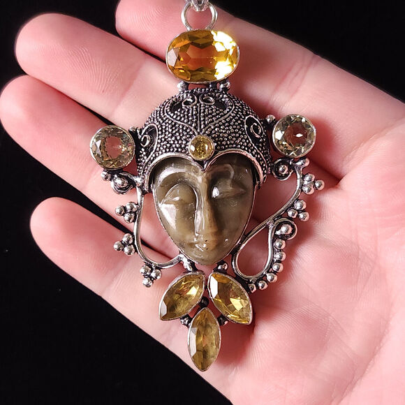 Sterling Silver Bali Goddess Pendant Necklace with Citrine - Picture 4 of 10